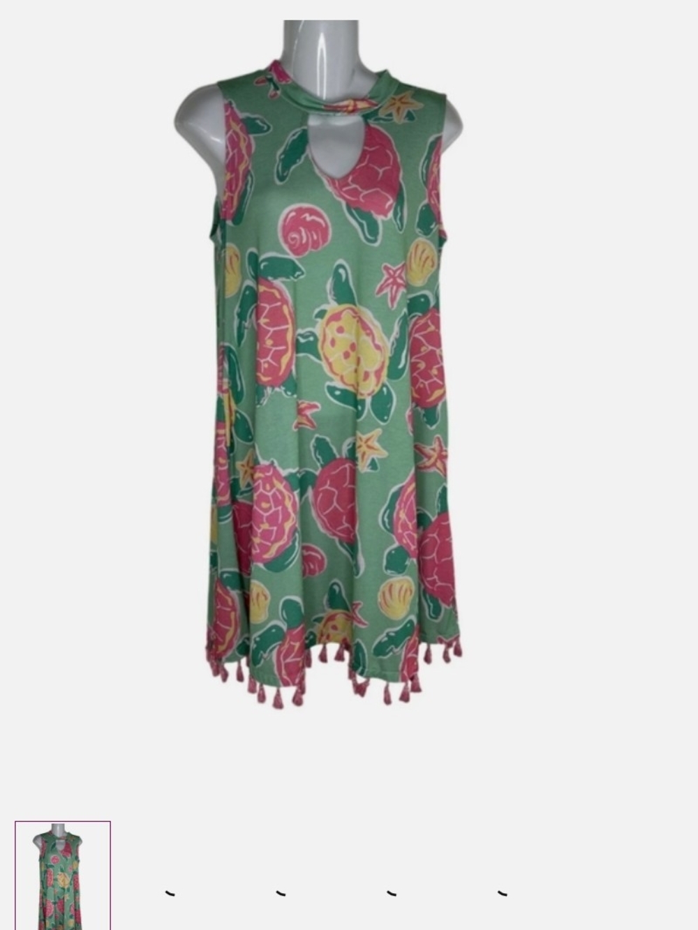 Green Sleeveless Tassel-Hem Tropical Print Dress